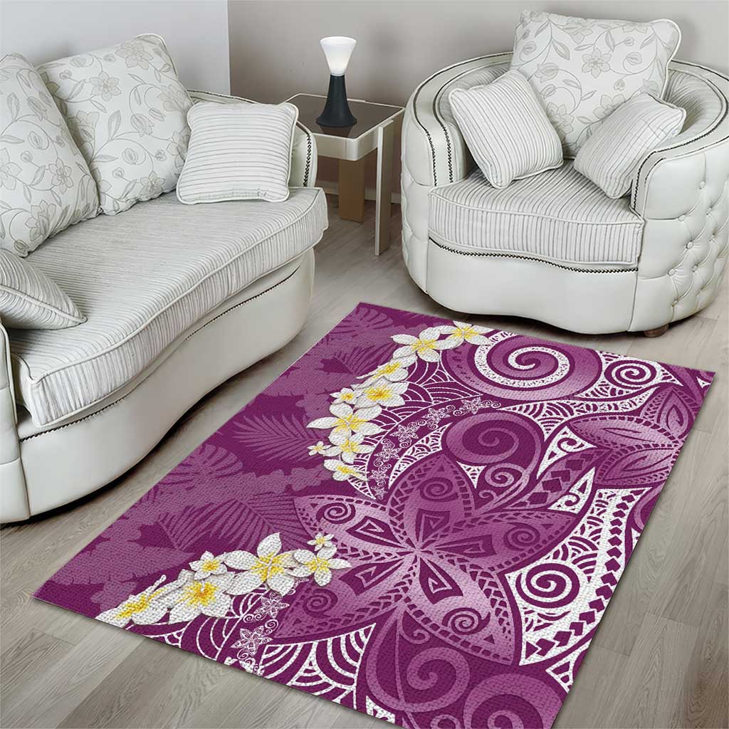 Pink Polynesian Tribal Frangipani Tropical Vibe Area Rug