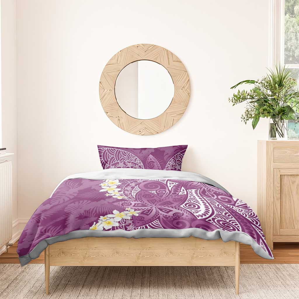 Pink Polynesian Tribal Frangipani Tropical Vibe Bedding Set