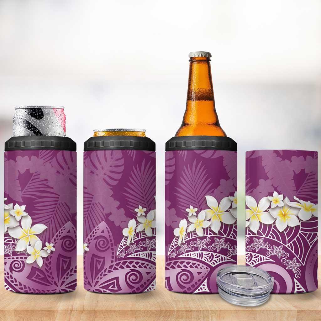 Pink Polynesian Tribal Frangipani Tropical Vibe 4 in 1 Can Cooler Tumbler