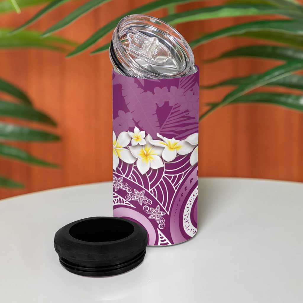 Pink Polynesian Tribal Frangipani Tropical Vibe 4 in 1 Can Cooler Tumbler