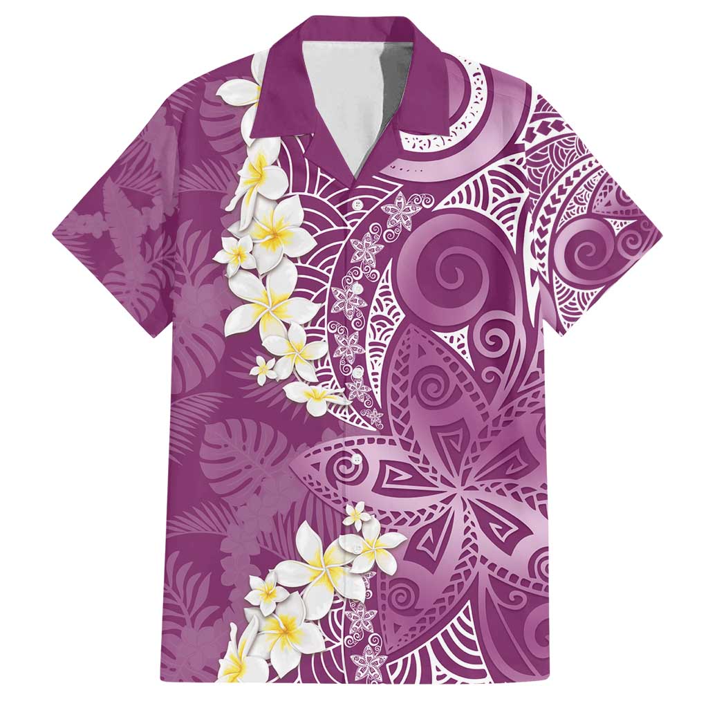Pink Polynesian Tribal Frangipani Tropical Vibe Family Matching Puletasi and Hawaiian Shirt