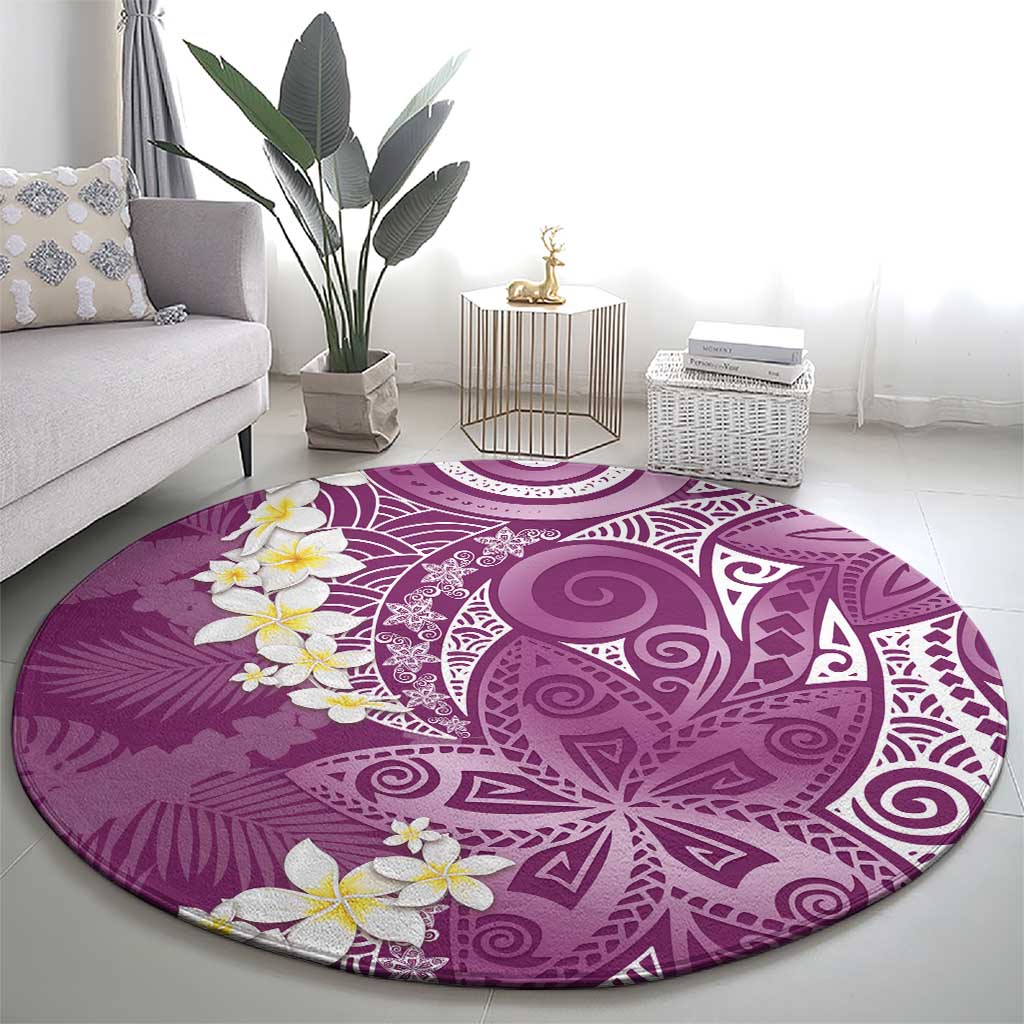 Pink Polynesian Tribal Frangipani Tropical Vibe Round Carpet LT14 - Polynesian Pride