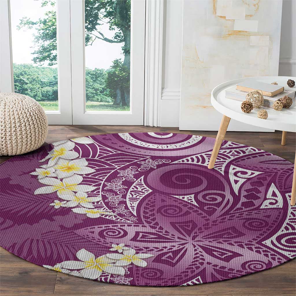 Pink Polynesian Tribal Frangipani Tropical Vibe Round Carpet LT14 - Polynesian Pride