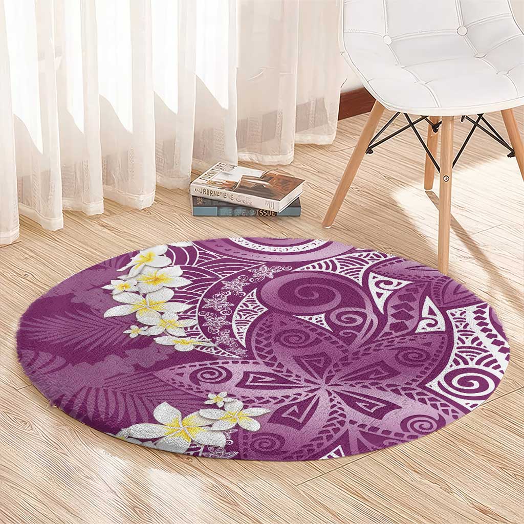 Pink Polynesian Tribal Frangipani Tropical Vibe Round Carpet LT14 - Polynesian Pride