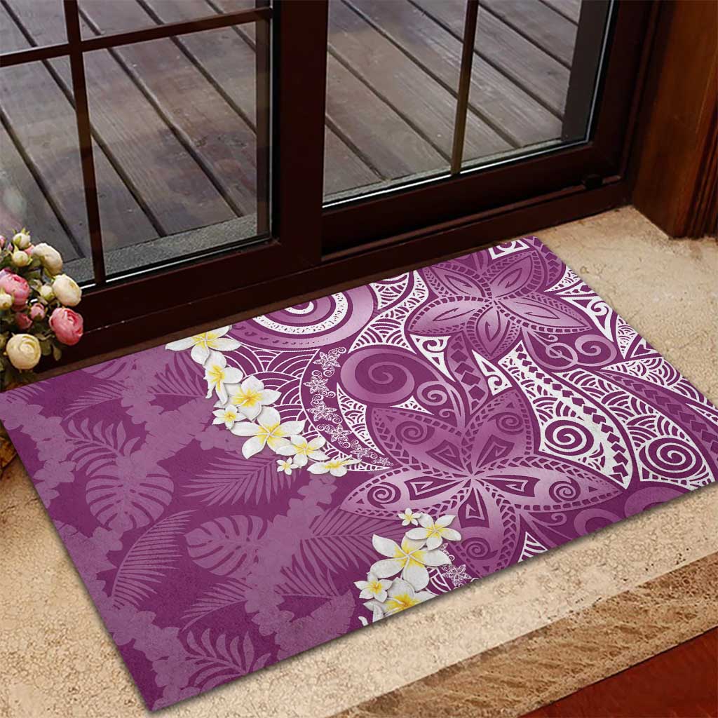 Pink Polynesian Tribal Frangipani Tropical Vibe Rubber Doormat