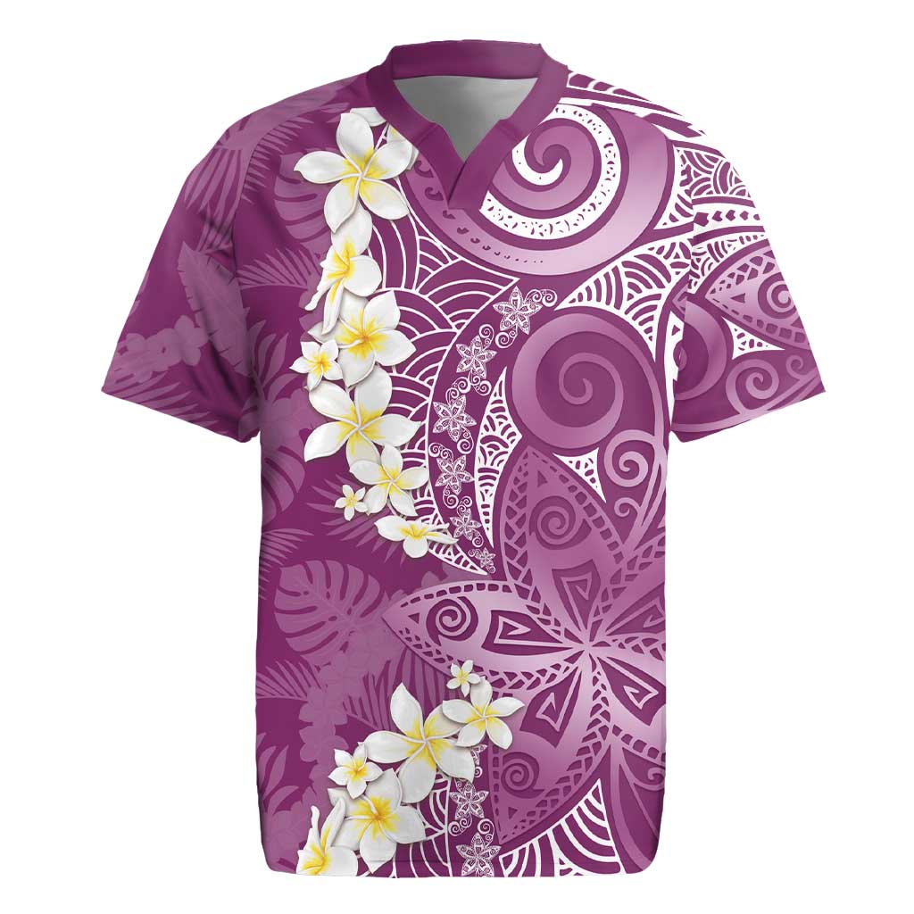 Pink Polynesian Tribal Frangipani Tropical Vibe Rugby Jersey