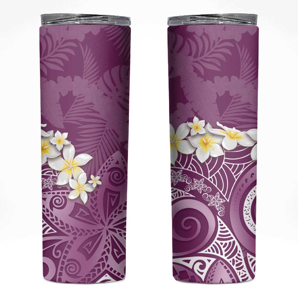 Pink Polynesian Tribal Frangipani Tropical Vibe Skinny Tumbler