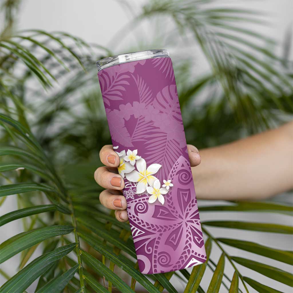 Pink Polynesian Tribal Frangipani Tropical Vibe Skinny Tumbler