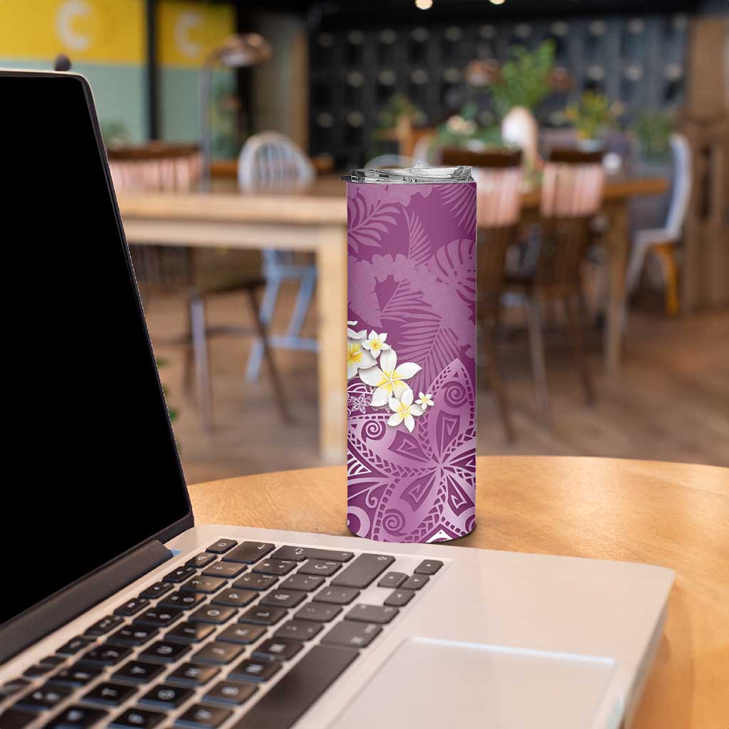 Pink Polynesian Tribal Frangipani Tropical Vibe Skinny Tumbler