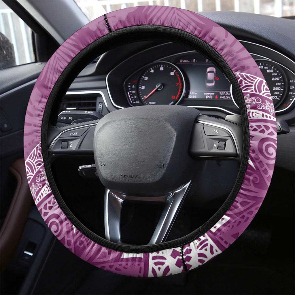 Pink Polynesian Tribal Frangipani Tropical Vibe Steering Wheel Cover