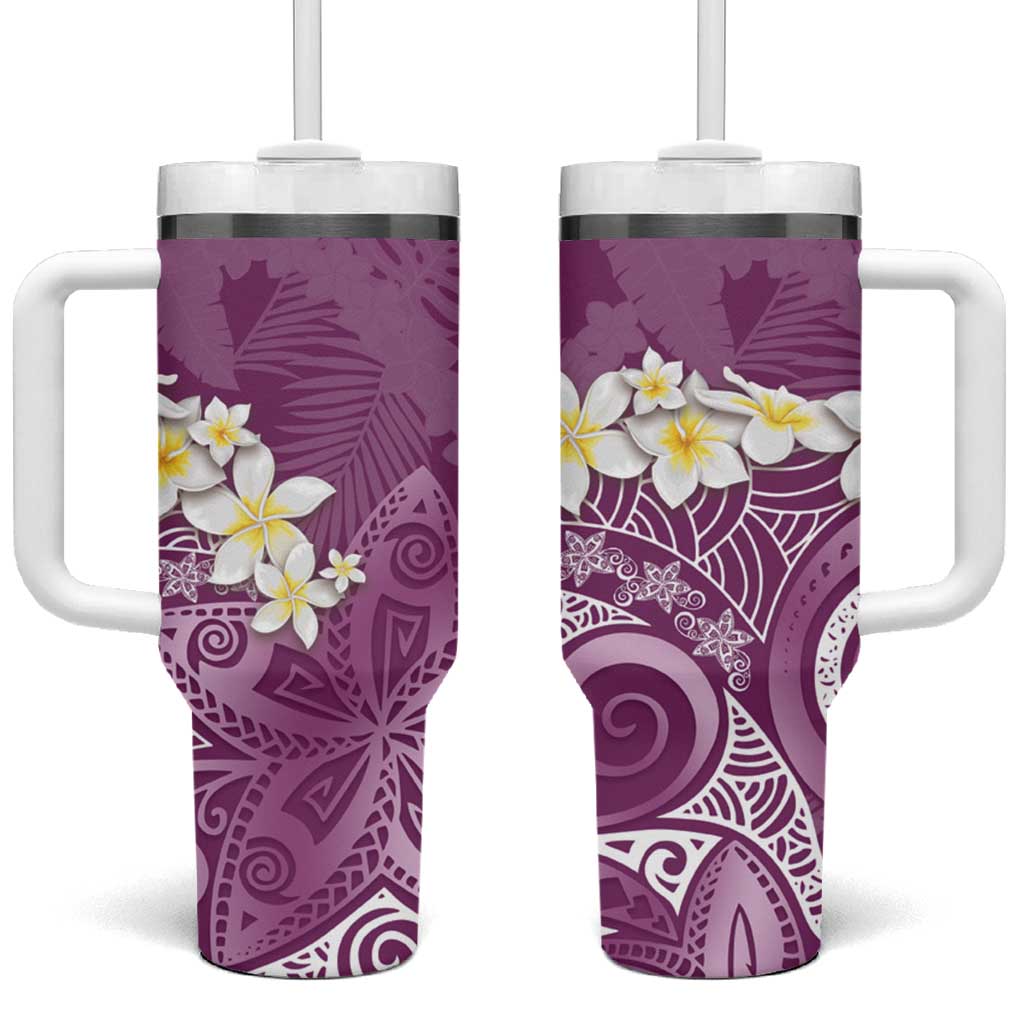 Pink Polynesian Tribal Frangipani Tropical Vibe Tumbler With Handle