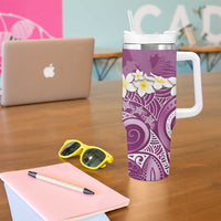 Pink Polynesian Tribal Frangipani Tropical Vibe Tumbler With Handle