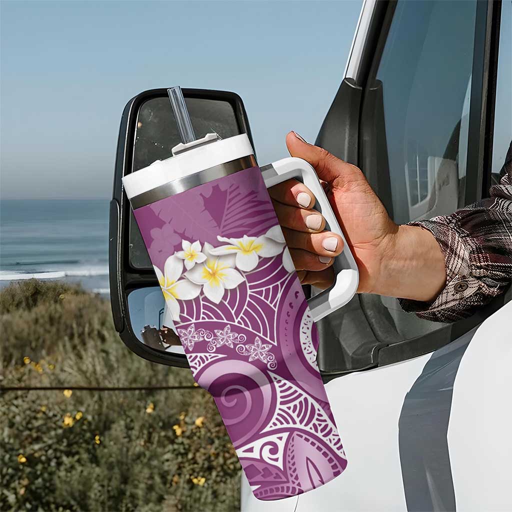 Pink Polynesian Tribal Frangipani Tropical Vibe Tumbler With Handle