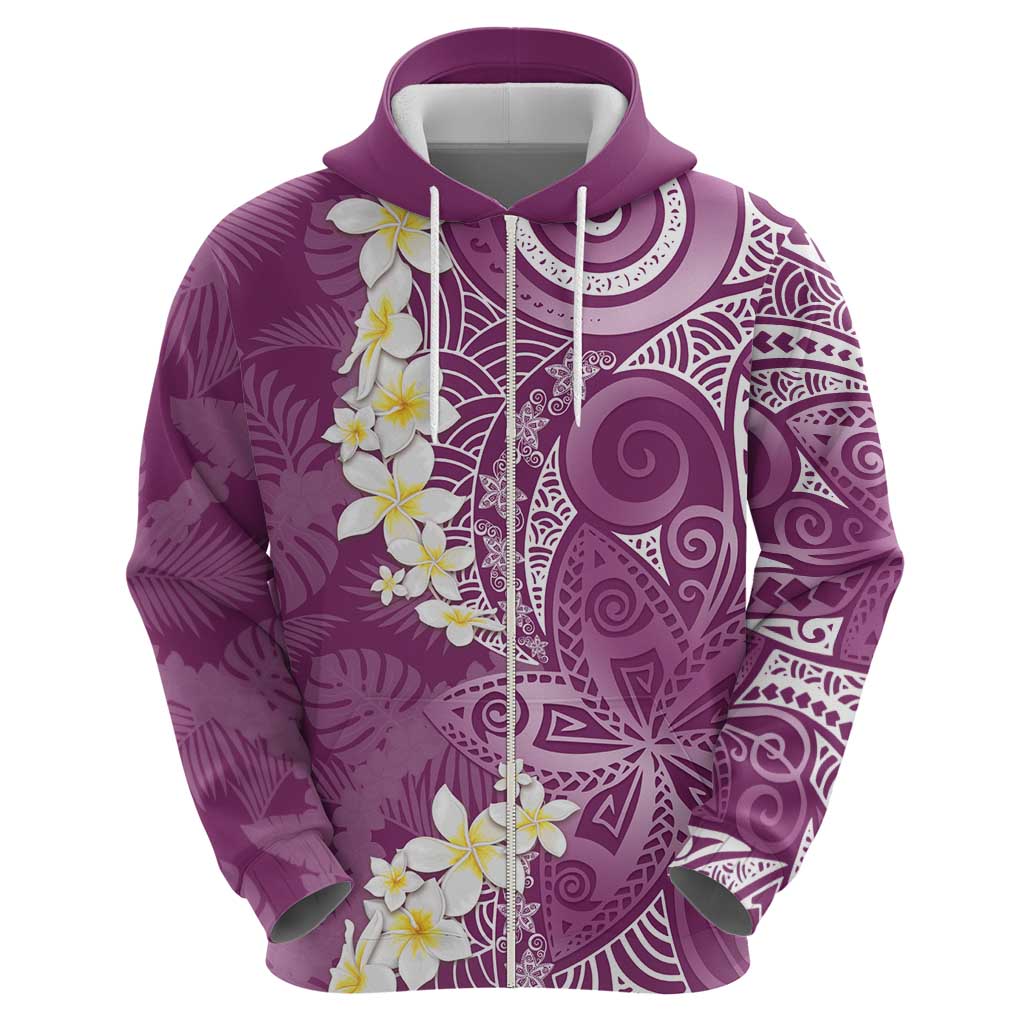 Pink Polynesian Tribal Frangipani Tropical Vibe Zip Hoodie