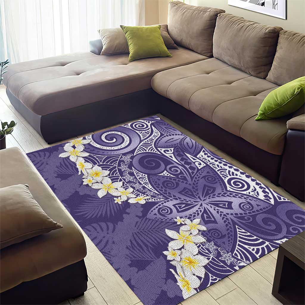 Violet Polynesian Tribal Frangipani Tropical Vibe Area Rug