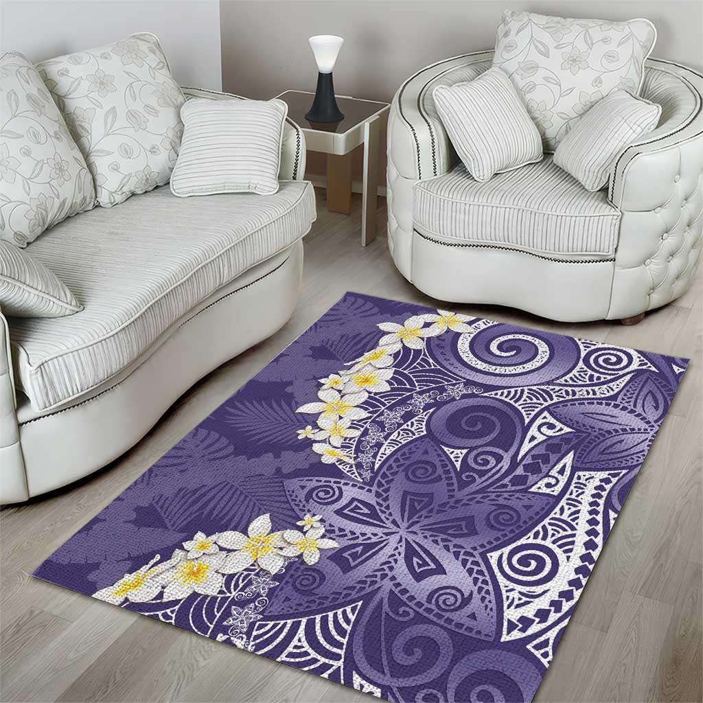 Violet Polynesian Tribal Frangipani Tropical Vibe Area Rug
