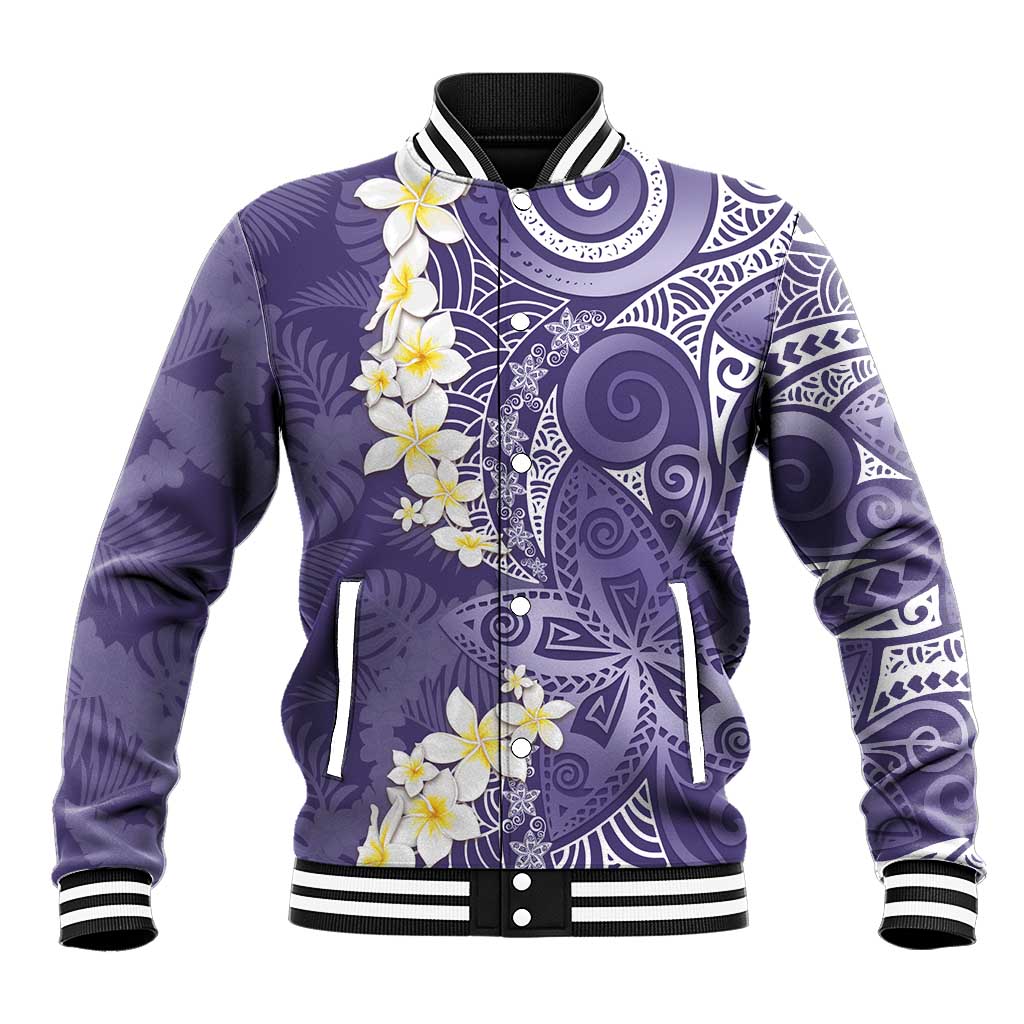 Violet Polynesian Tribal Frangipani Tropical Vibe Baseball Jacket