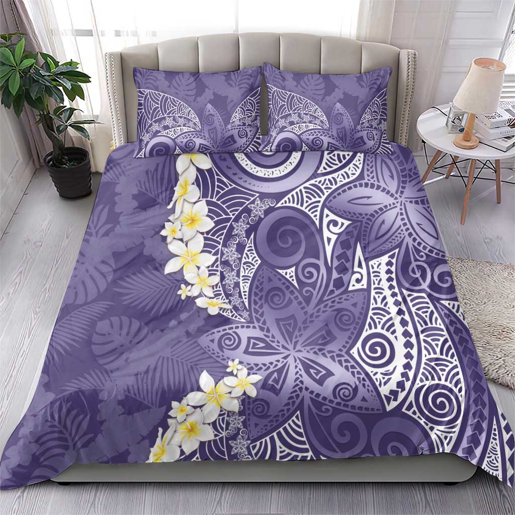 Violet Polynesian Tribal Frangipani Tropical Vibe Bedding Set
