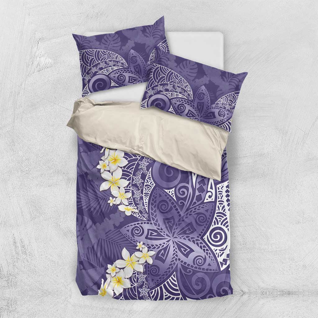Violet Polynesian Tribal Frangipani Tropical Vibe Bedding Set