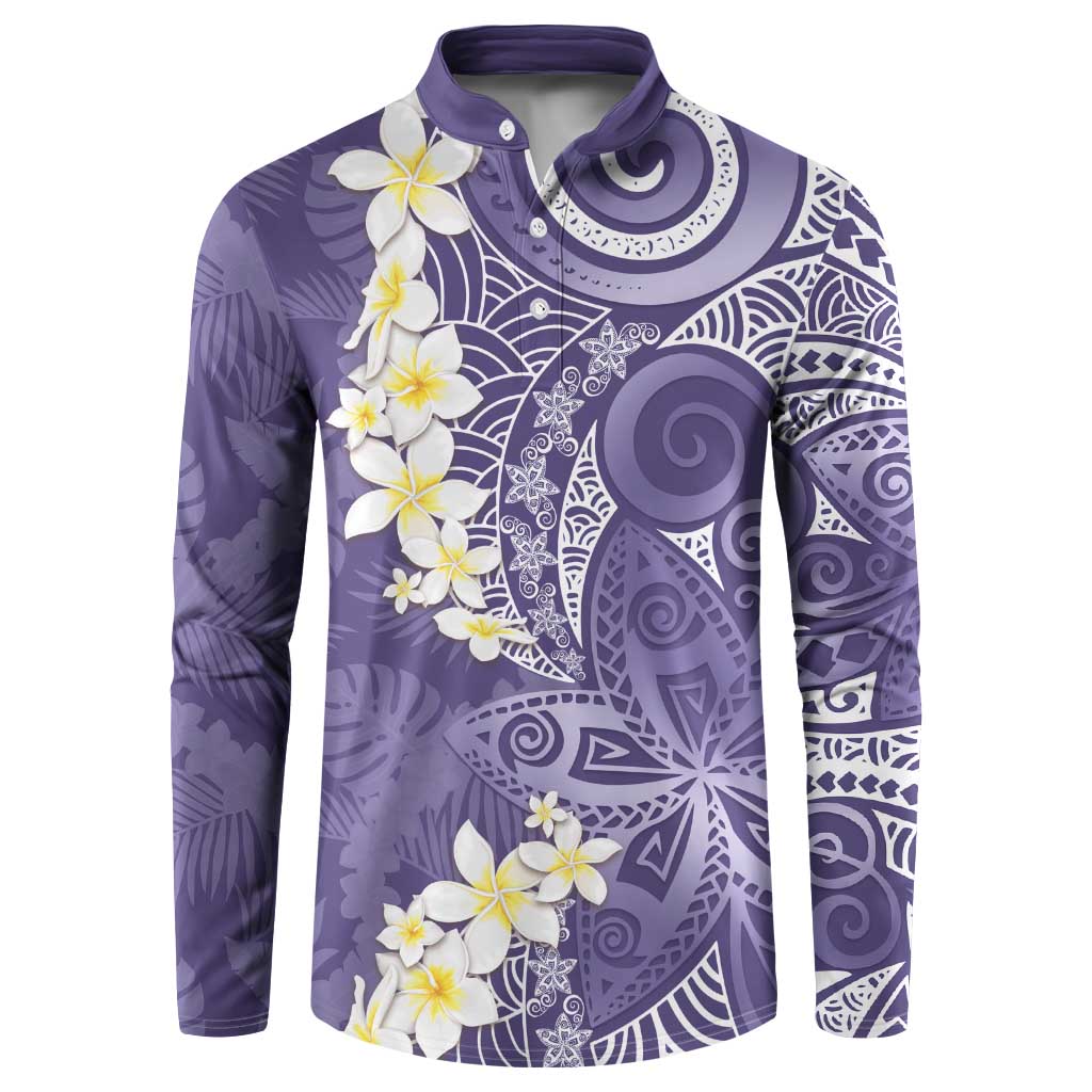 Violet Polynesian Tribal Frangipani Tropical Vibe Button Sweatshirt