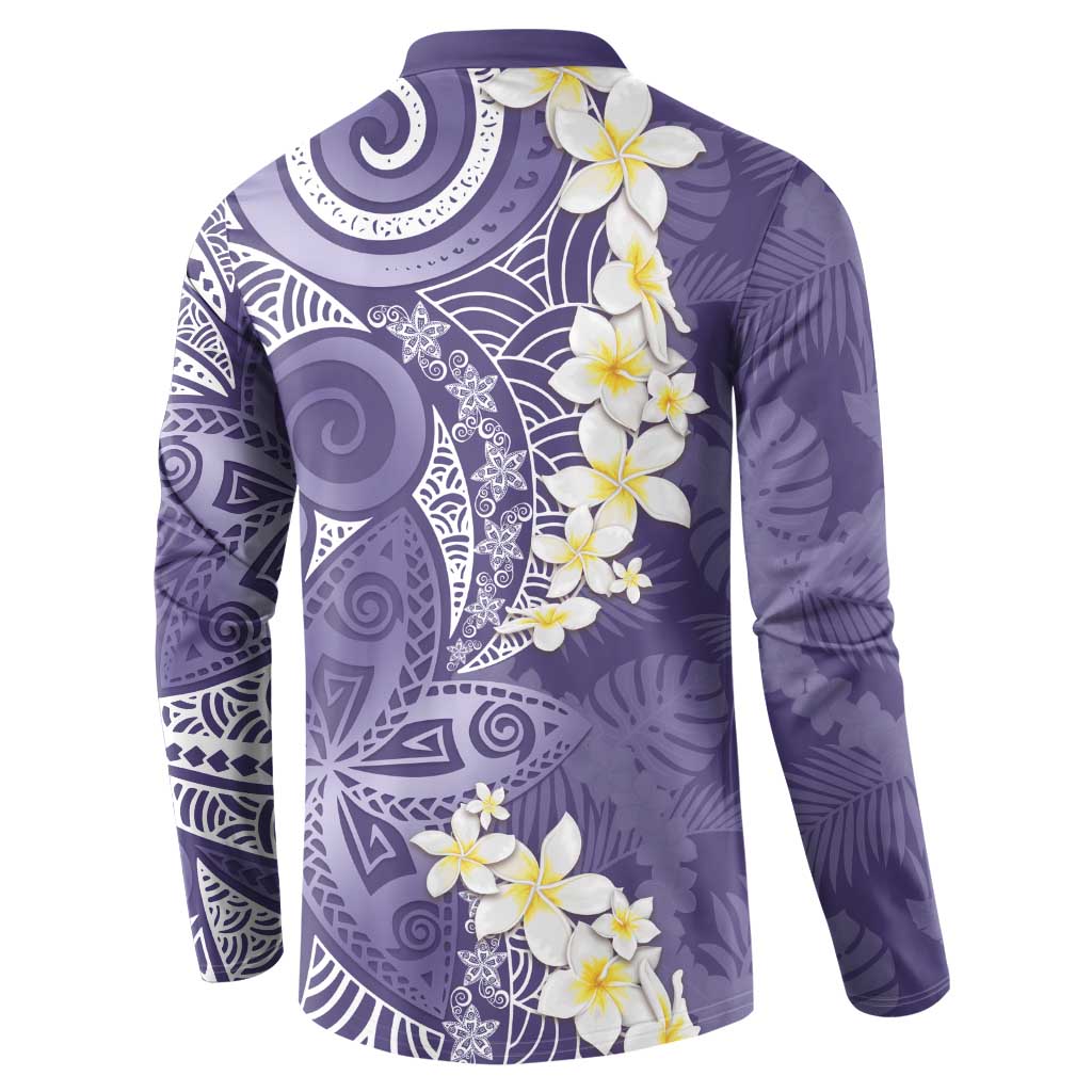 Violet Polynesian Tribal Frangipani Tropical Vibe Button Sweatshirt