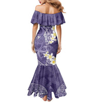 Violet Polynesian Tribal Frangipani Tropical Vibe Family Matching Mermaid Dress and Hawaiian Shirt