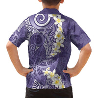 Violet Polynesian Tribal Frangipani Tropical Vibe Family Matching Off The Shoulder Long Sleeve Dress and Hawaiian Shirt