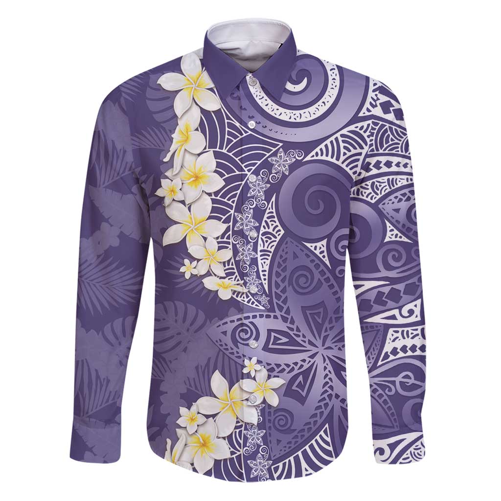 Violet Polynesian Tribal Frangipani Tropical Vibe Family Matching Puletasi and Hawaiian Shirt