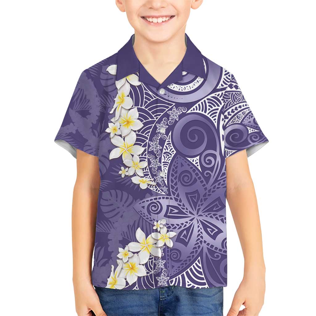 Violet Polynesian Tribal Frangipani Tropical Vibe Family Matching Puletasi and Hawaiian Shirt