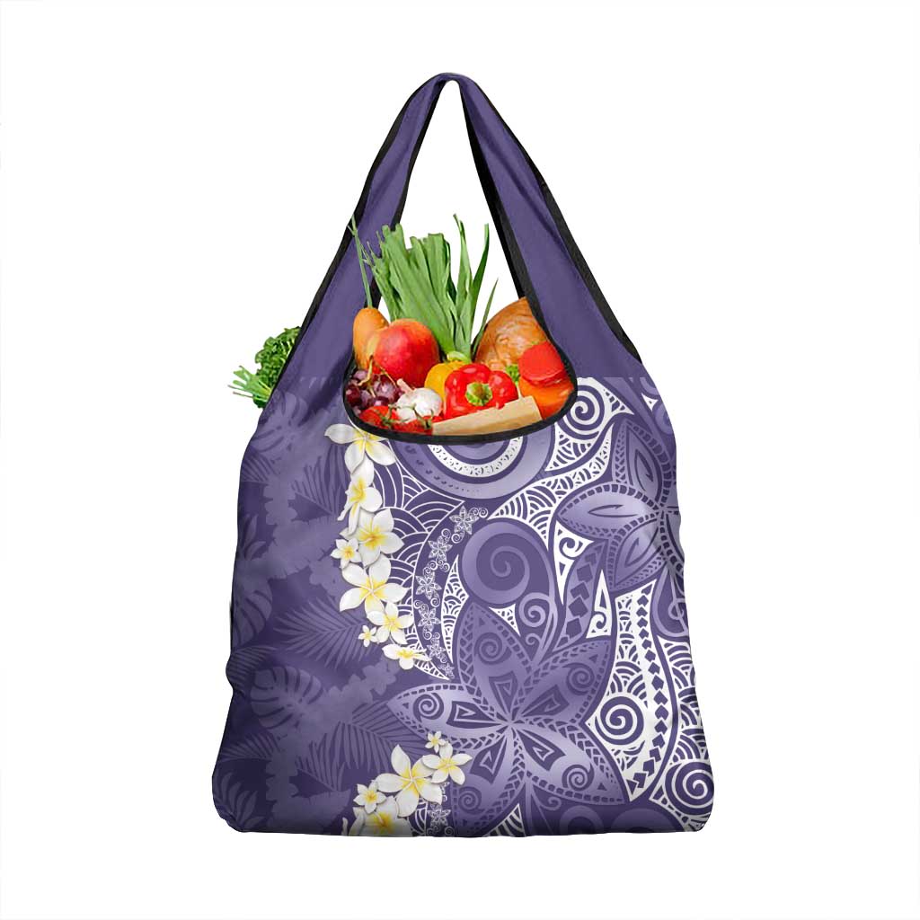 Violet Polynesian Tribal Frangipani Tropical Vibe Grocery Bag