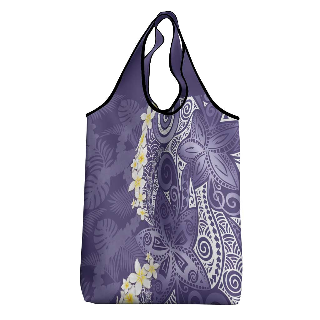 Violet Polynesian Tribal Frangipani Tropical Vibe Grocery Bag