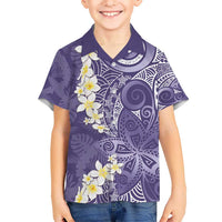 Violet Polynesian Tribal Frangipani Tropical Vibe Kid Hawaiian Shirt