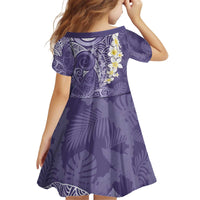 Violet Polynesian Tribal Frangipani Tropical Vibe Kid Short Sleeve Dress
