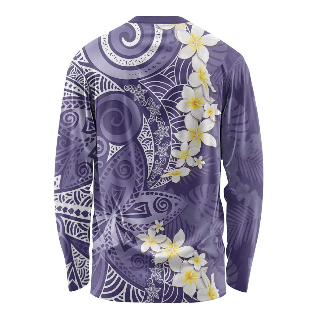 Violet Polynesian Tribal Frangipani Tropical Vibe Long Sleeve Shirt