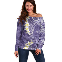 Violet Polynesian Tribal Frangipani Tropical Vibe Off Shoulder Sweater
