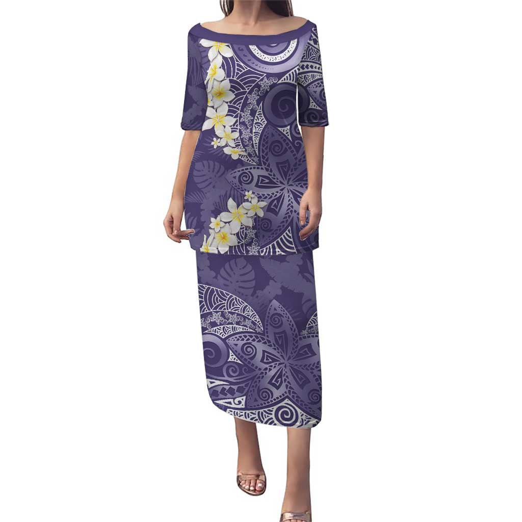 Violet Polynesian Tribal Frangipani Tropical Vibe Puletasi