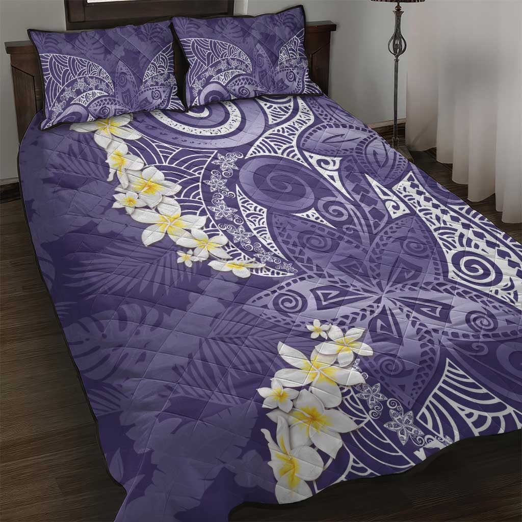 Violet Polynesian Tribal Frangipani Tropical Vibe Quilt Bed Set