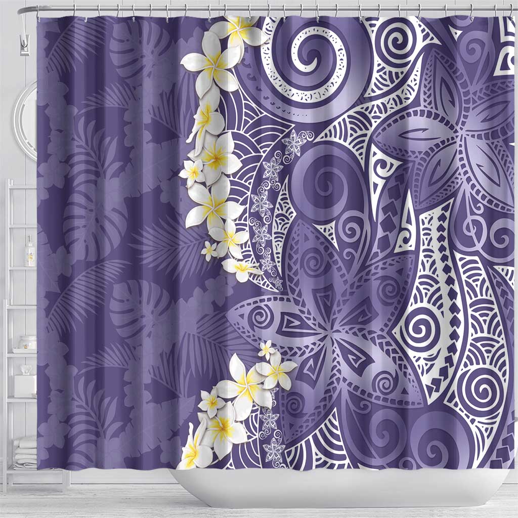 Violet Polynesian Tribal Frangipani Tropical Vibe Shower Curtain