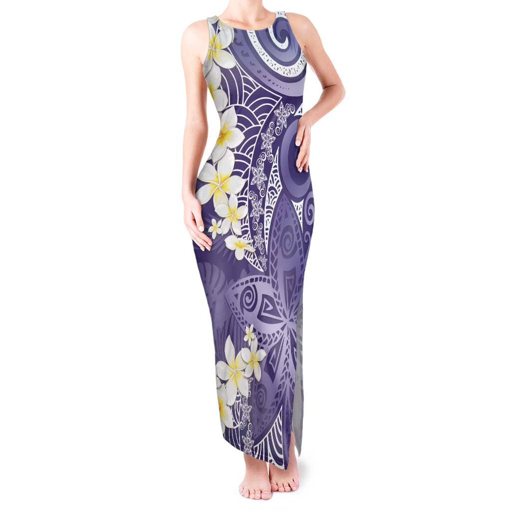 Violet Polynesian Tribal Frangipani Tropical Vibe Tank Maxi Dress