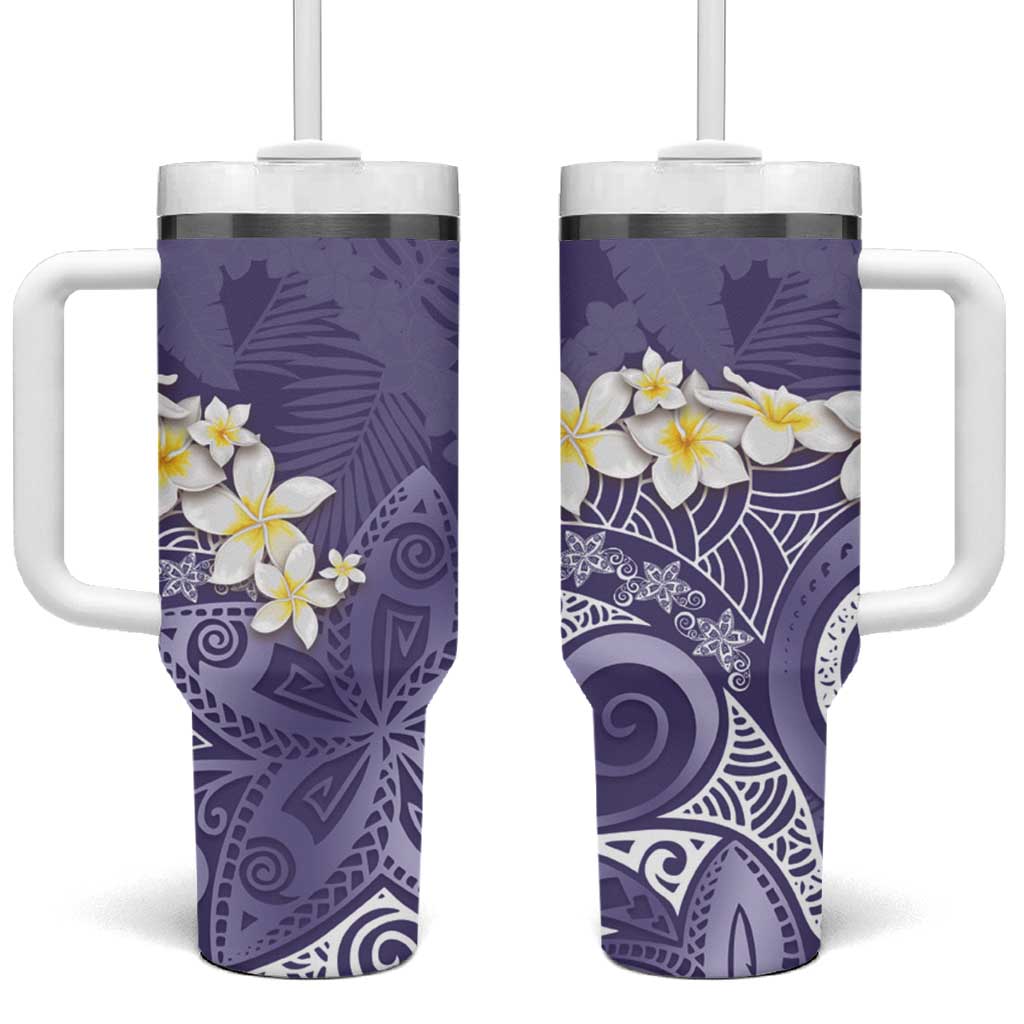 Violet Polynesian Tribal Frangipani Tropical Vibe Tumbler With Handle