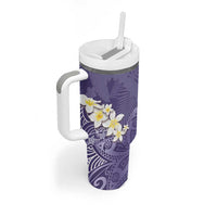 Violet Polynesian Tribal Frangipani Tropical Vibe Tumbler With Handle
