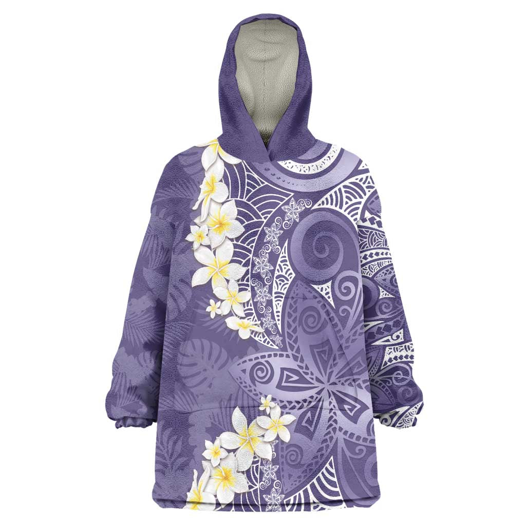 Violet Polynesian Tribal Frangipani Tropical Vibe Wearable Blanket Hoodie