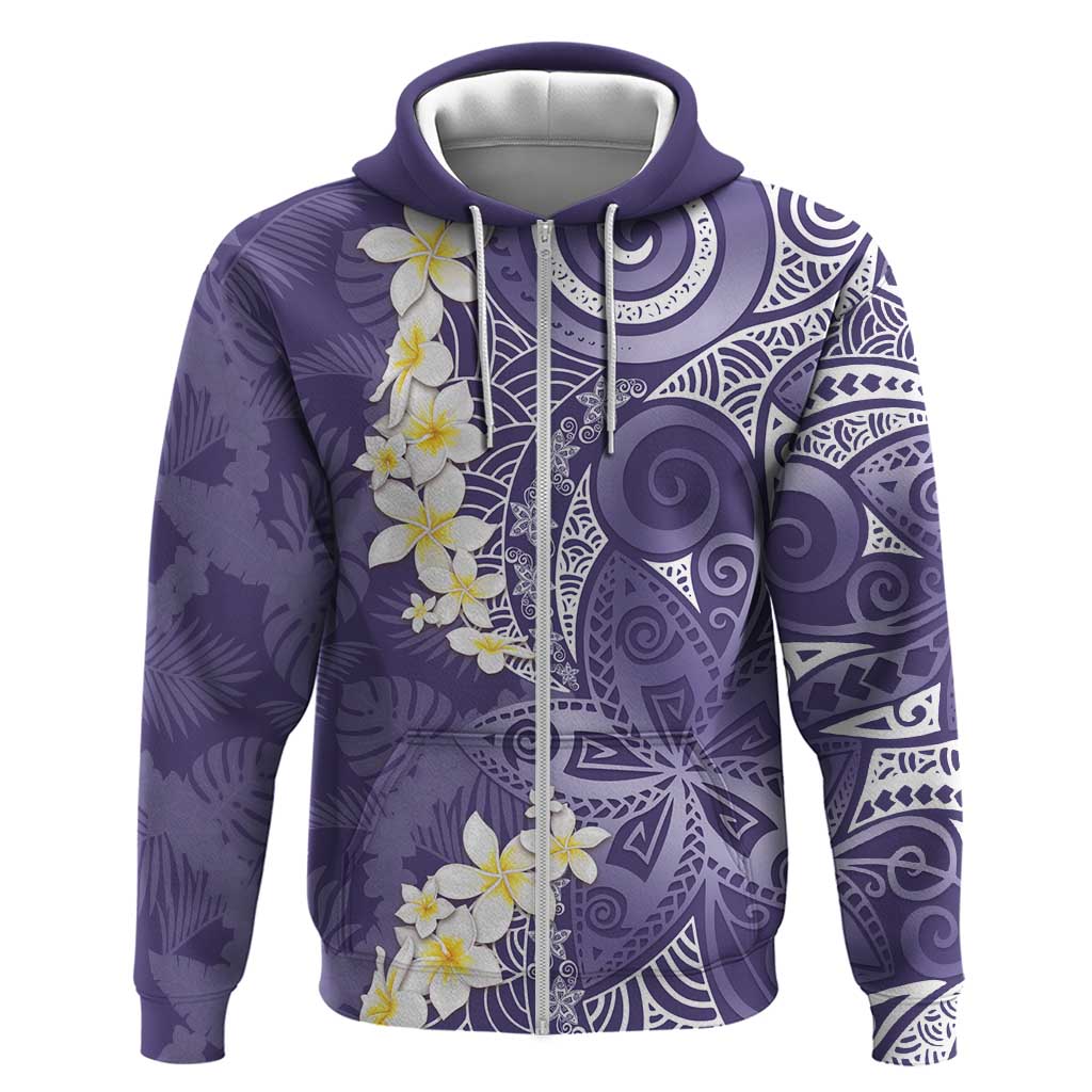 Violet Polynesian Tribal Frangipani Tropical Vibe Zip Hoodie
