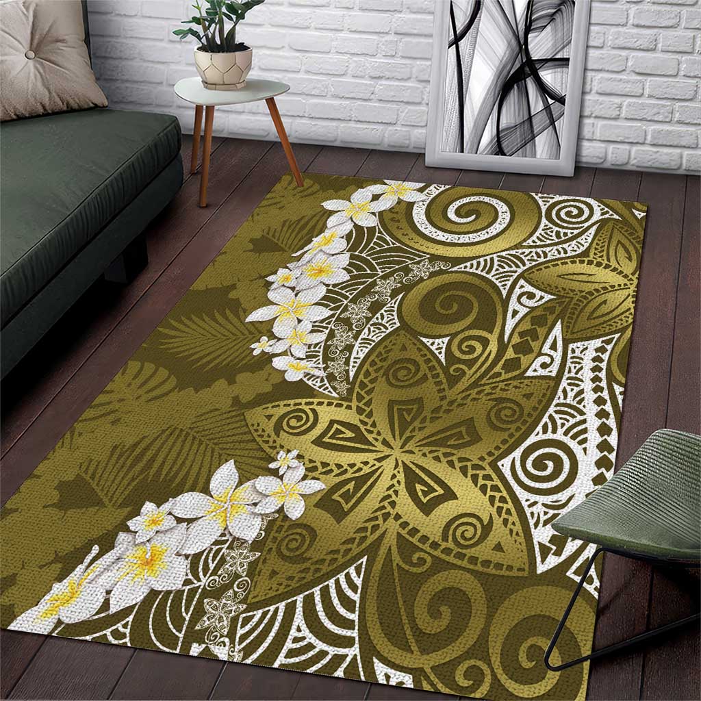 Gold Polynesian Tribal Frangipani Tropical Vibe Area Rug