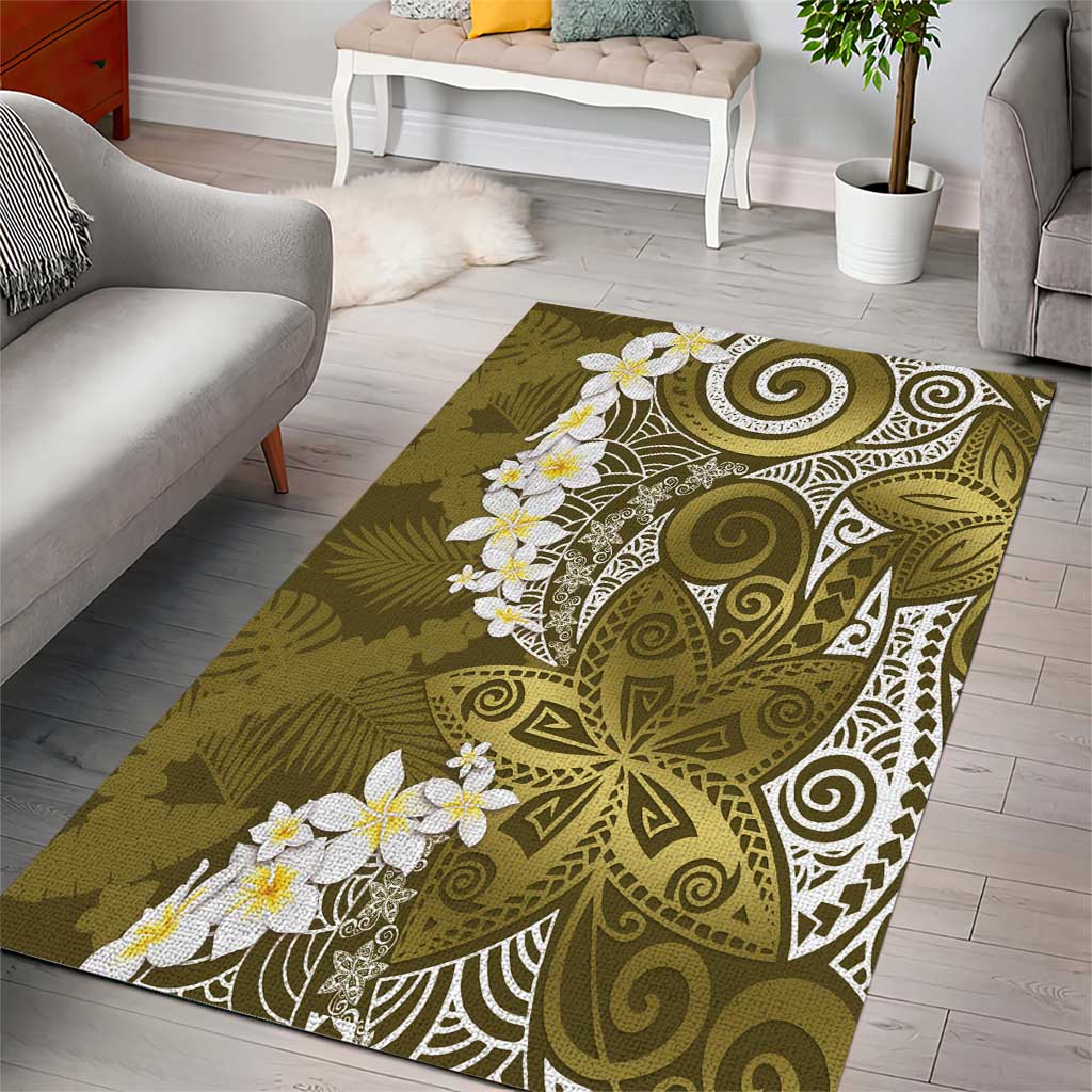 Gold Polynesian Tribal Frangipani Tropical Vibe Area Rug