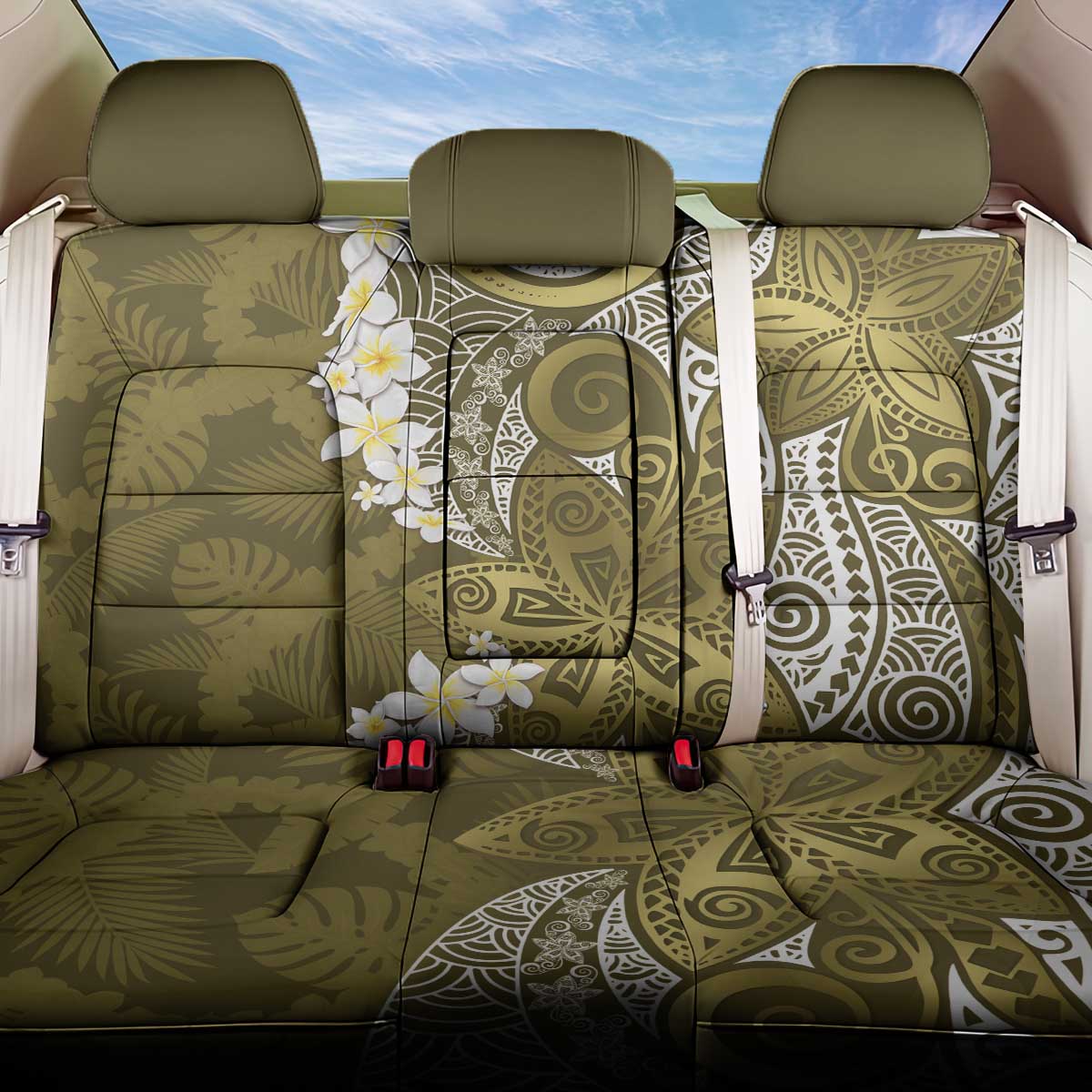 Gold Polynesian Tribal Frangipani Tropical Vibe Back Car Seat Cover