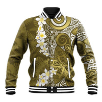 Gold Polynesian Tribal Frangipani Tropical Vibe Baseball Jacket