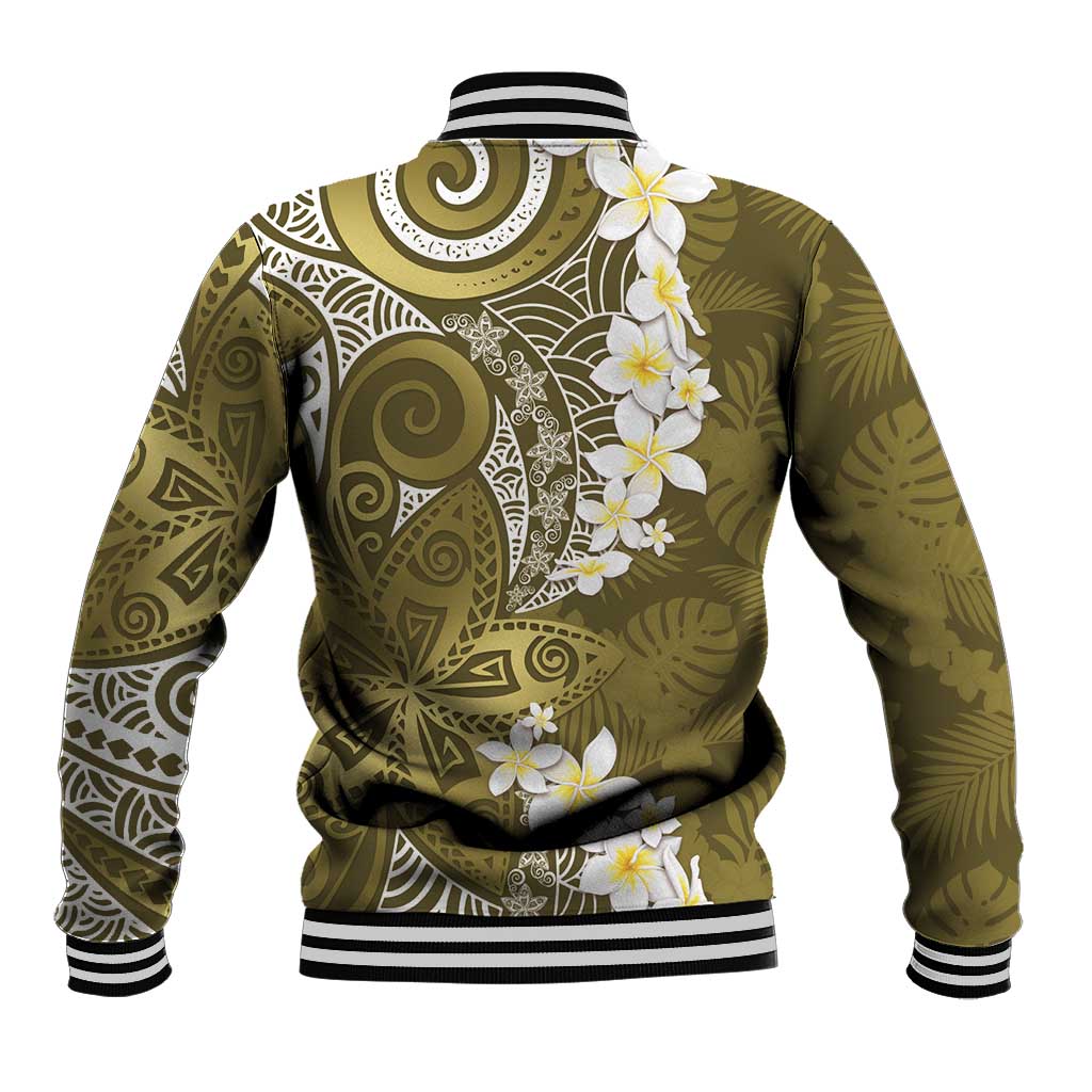 Gold Polynesian Tribal Frangipani Tropical Vibe Baseball Jacket
