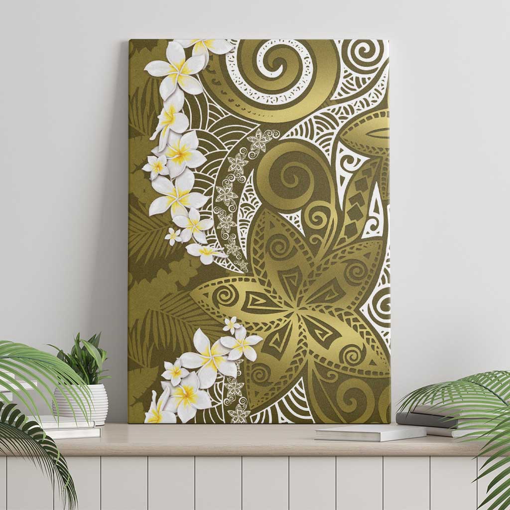 Gold Polynesian Tribal Frangipani Tropical Vibe Canvas Wall Art