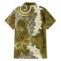 Gold Polynesian Tribal Frangipani Tropical Vibe Family Matching Tank Maxi Dress and Hawaiian Shirt